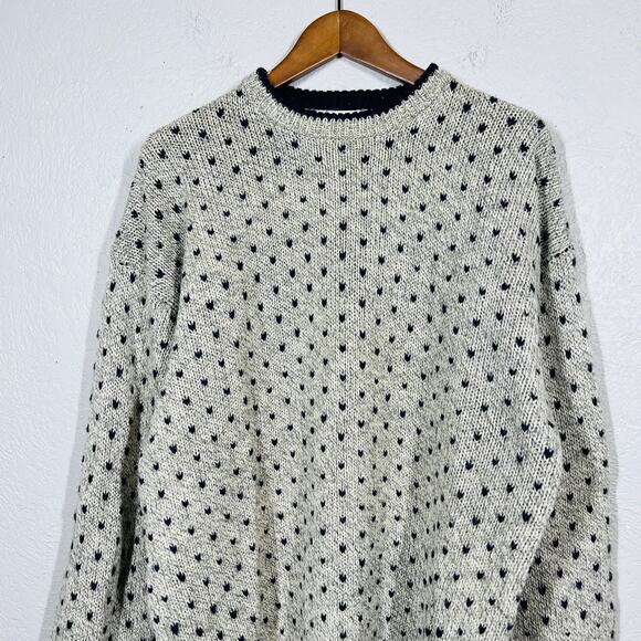 Vintage 90s SKYR Wool Grandpa Sweater Crewneck Long Sleeve Cream blue - XL - Picture 3 of 5